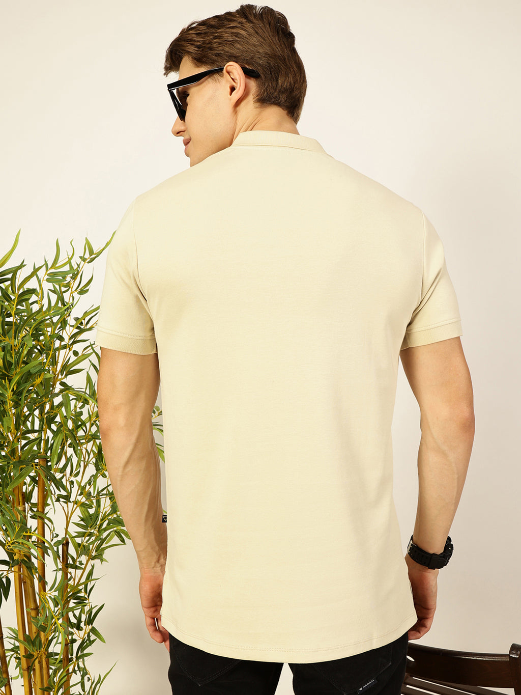 Thomas Scott Men Beige Cotton Polo Tshirt - S