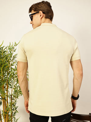 Thomas Scott Men Beige Cotton Polo Tshirt - S