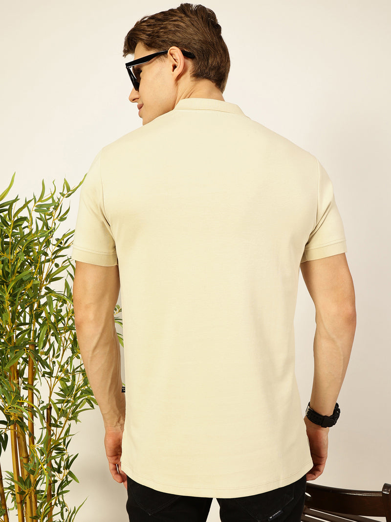 Thomas Scott Men Beige Cotton Polo Tshirt - S