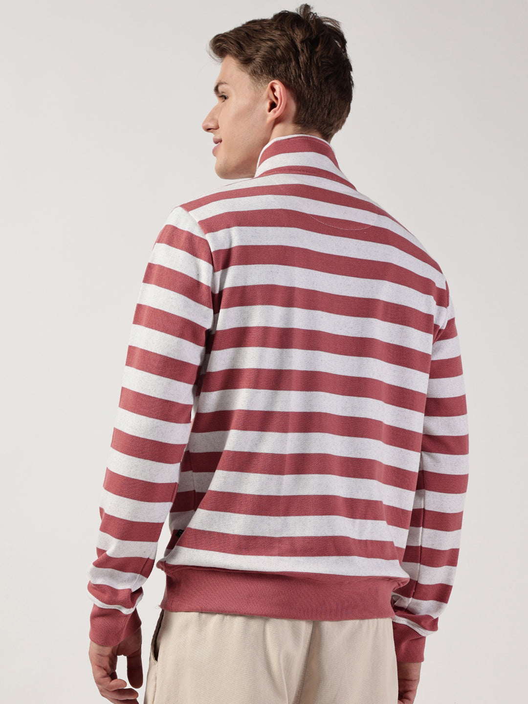 Pink Striped High Neck Tshirt For Men
