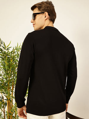 Black Regular Fit Long Sleeves Solid Tshirt