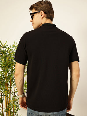 Thomas Scott Men Black Regular Fit Short Sleeves Solid Polo Collar Knit Tshirt