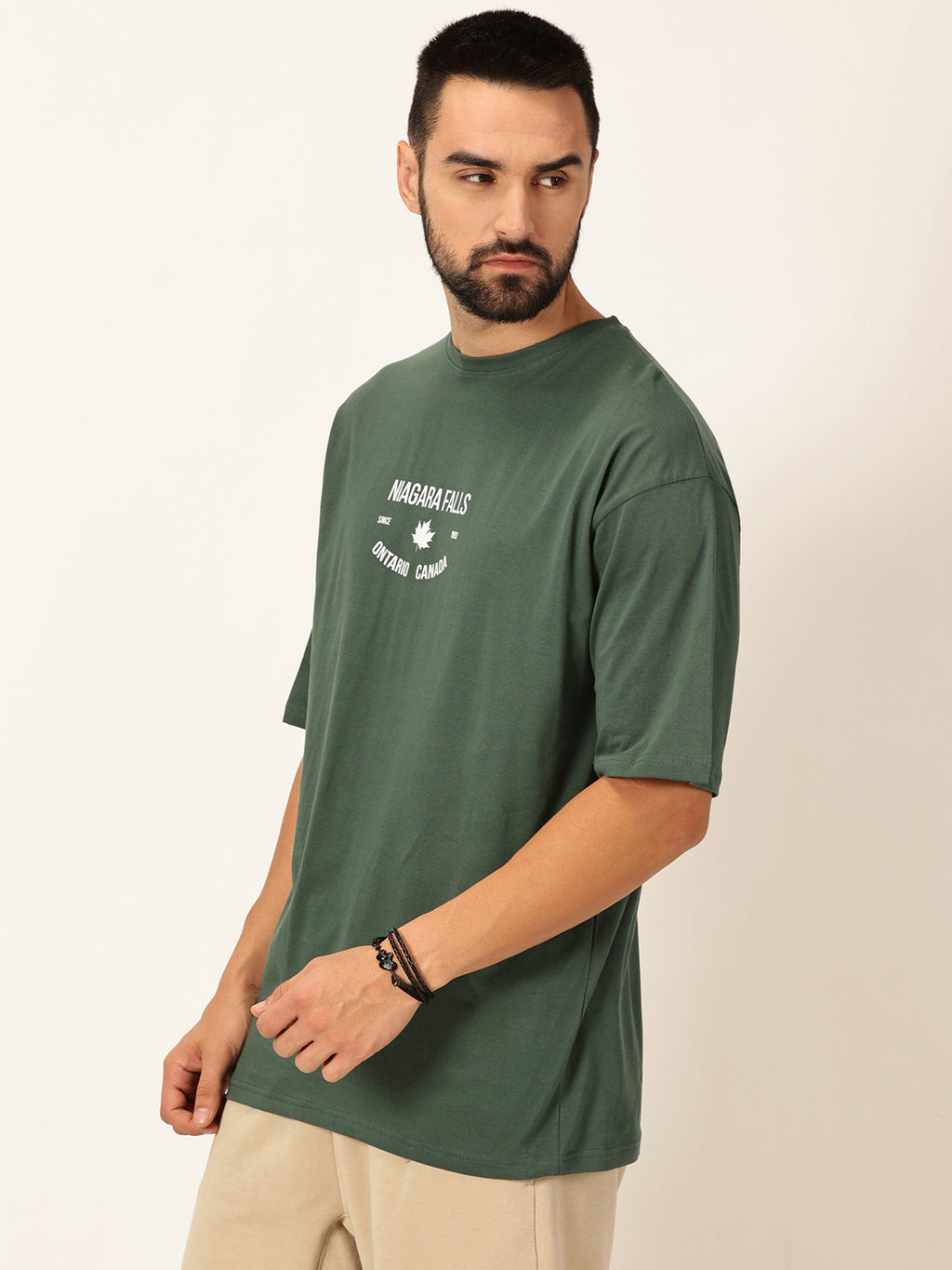 Thomas Scott Men Graphic Printed Bio Finish Drop-Shoulder Sleeves Cotton T-shirt