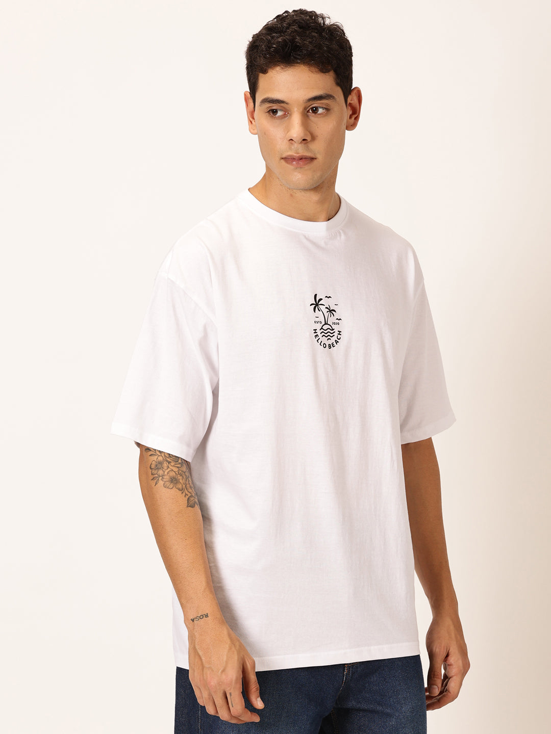 Thomas Scott Men Round Neck Typography Printed Cotton Oversized T-shirt