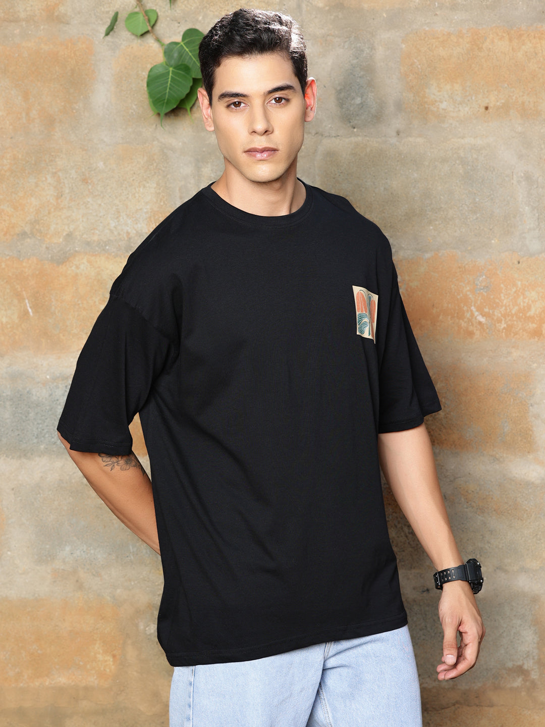 Thomas Scott Men Graphic Printed Drop-Shoulder Sleeves Oversized Pure Cotton T-shirt