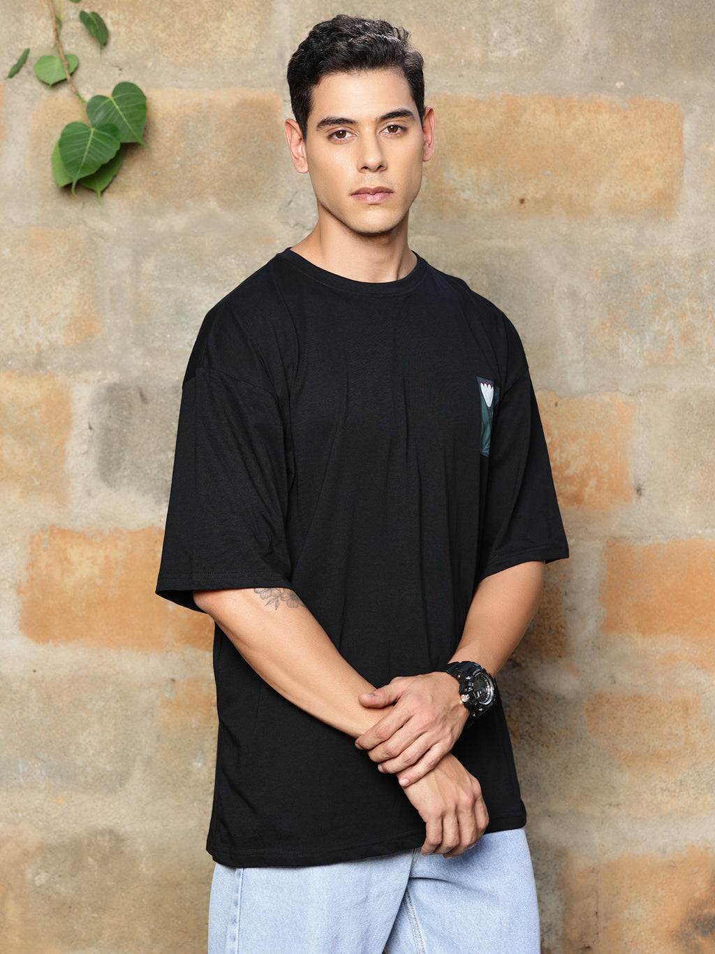 Thomas Scott Men Graphic Printed Drop-Shoulder Sleeves Oversized Pure Cotton T-shirt