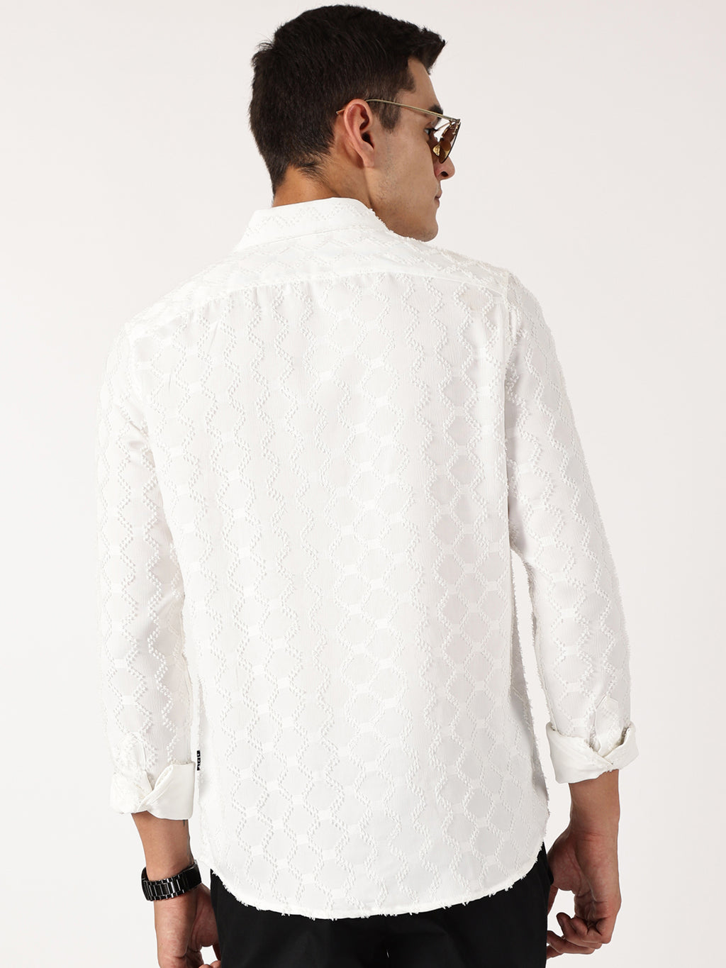 Thomas Scott Men White Premium Textured Casual Shirt