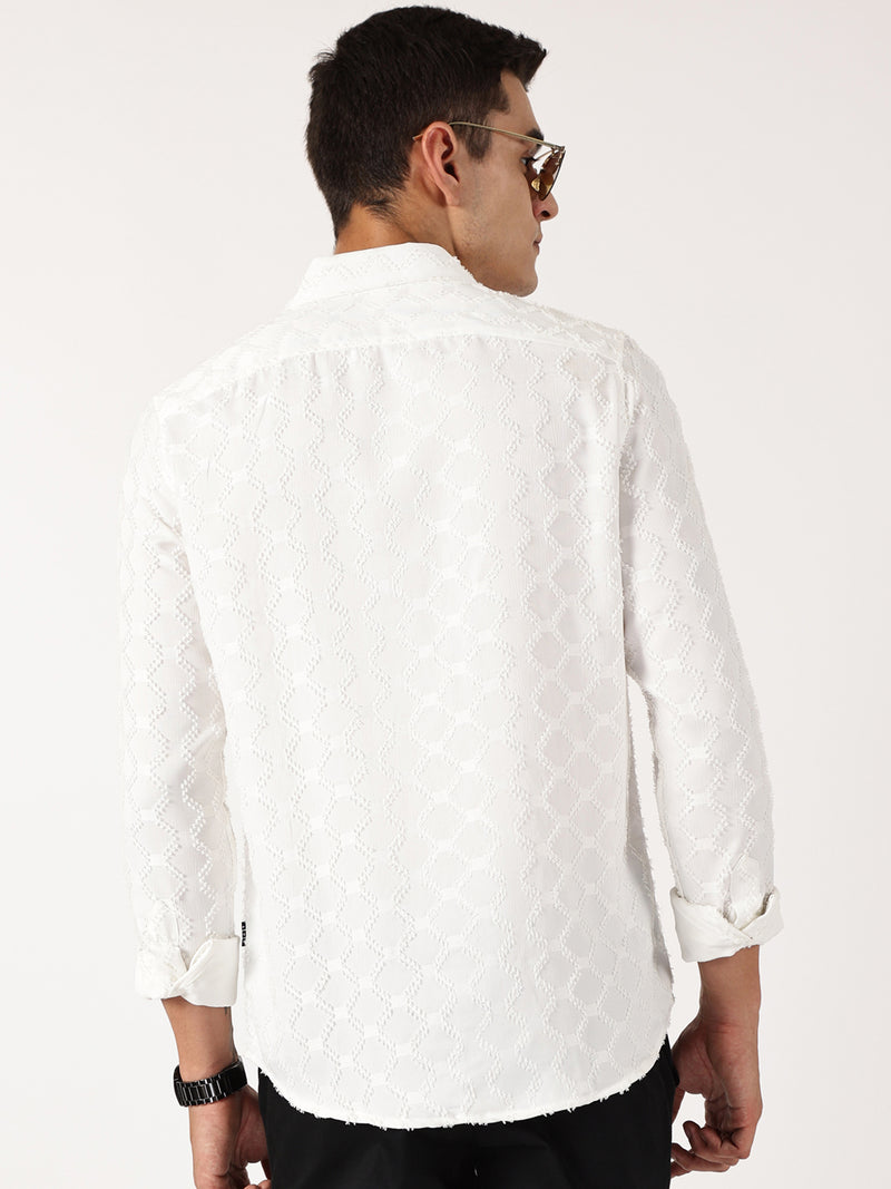 Thomas Scott Men White Premium Textured Casual Shirt