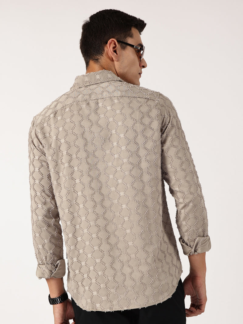 Thomas Scott Men Beige Premium Textured Casual Shirt