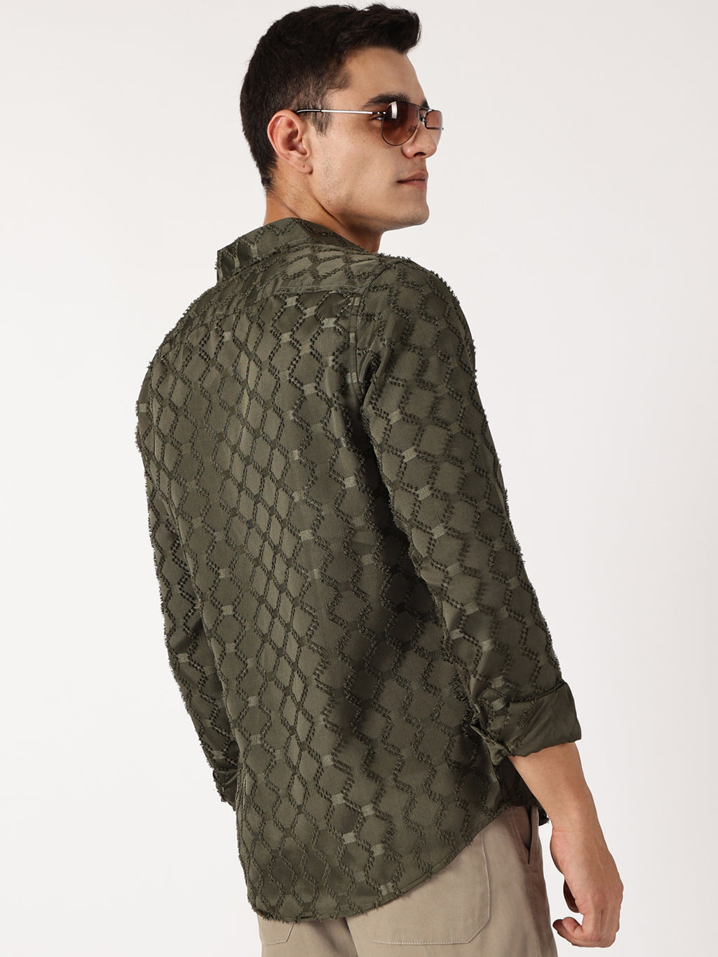 Thomas Scott Men Olive Premium Textured Casual Shirt