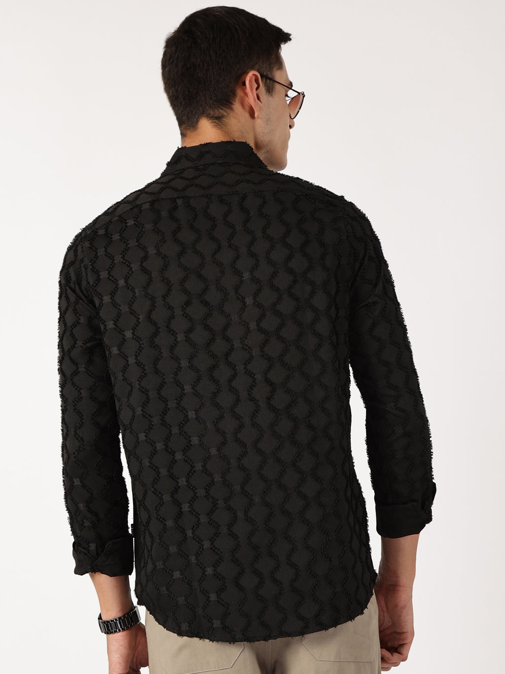 Thomas Scott Men Black Premium Textured Casual Shirt