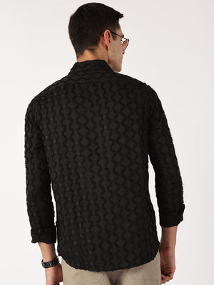 Thomas Scott Men Black Premium Textured Casual Shirt