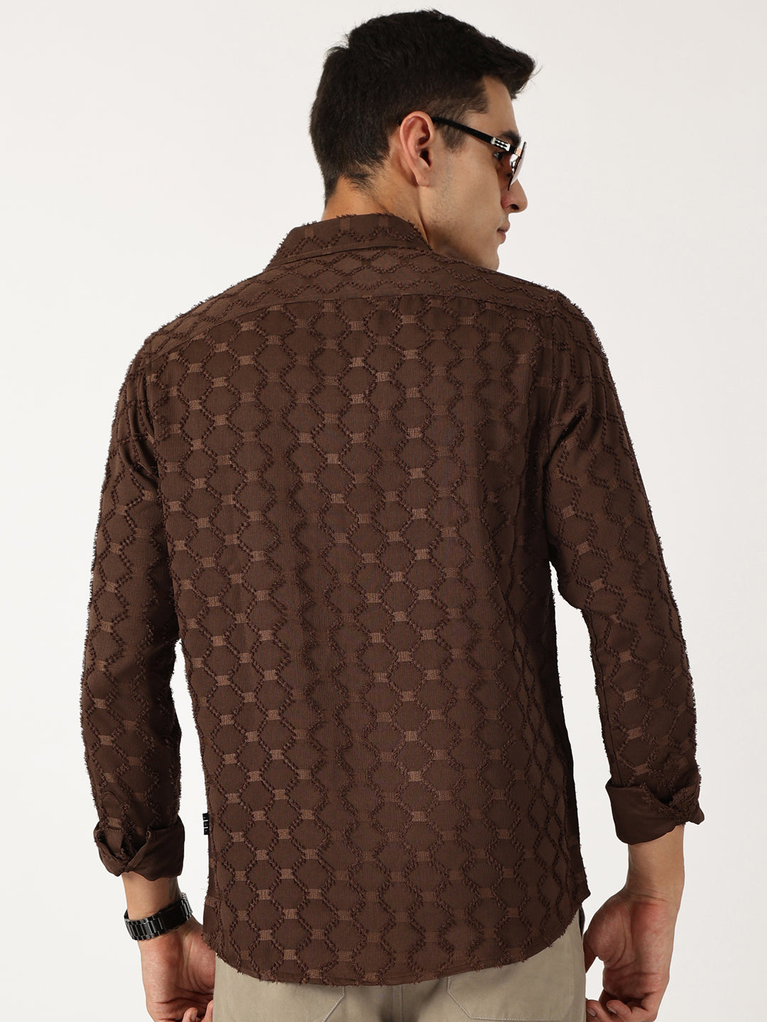 Thomas Scott Men Brown Premium Textured Casual Shirt