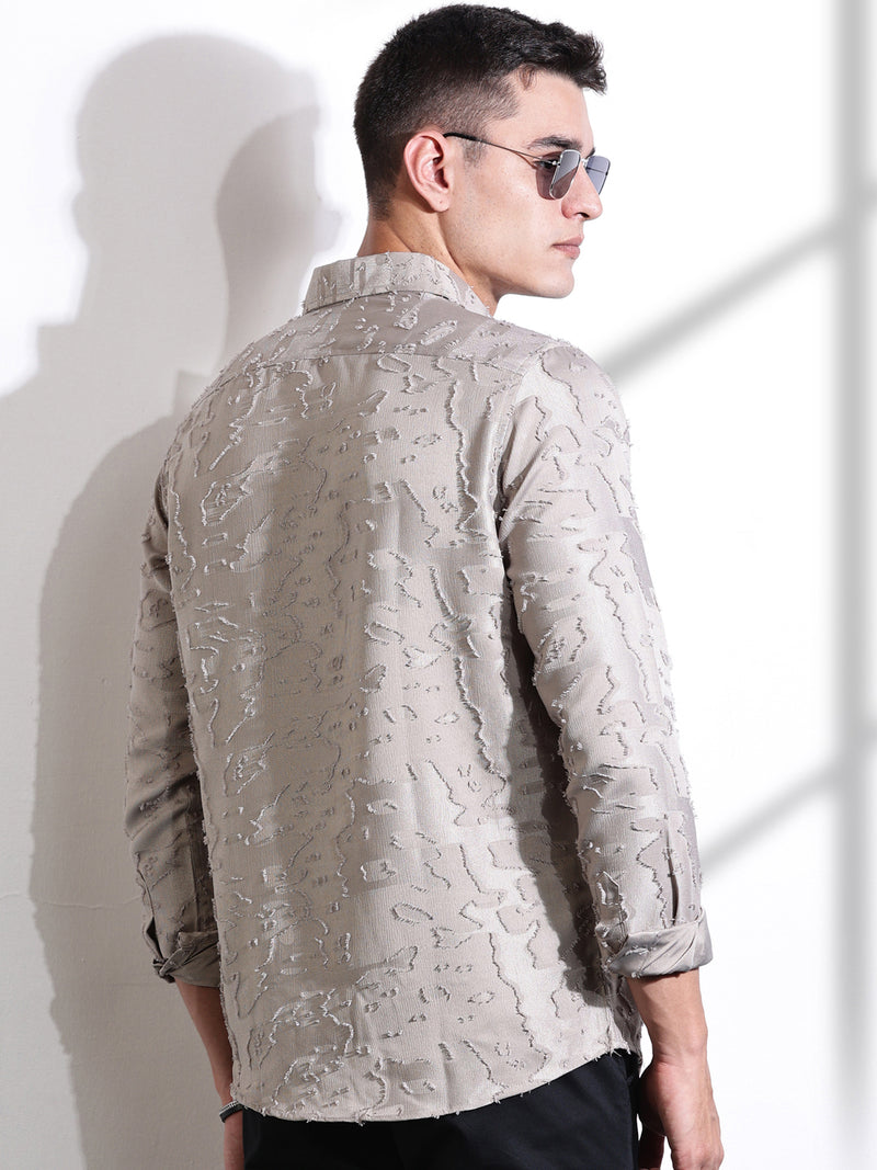 Thomas Scott Men Beige Premium Slim Fit Textured Casual Shirt