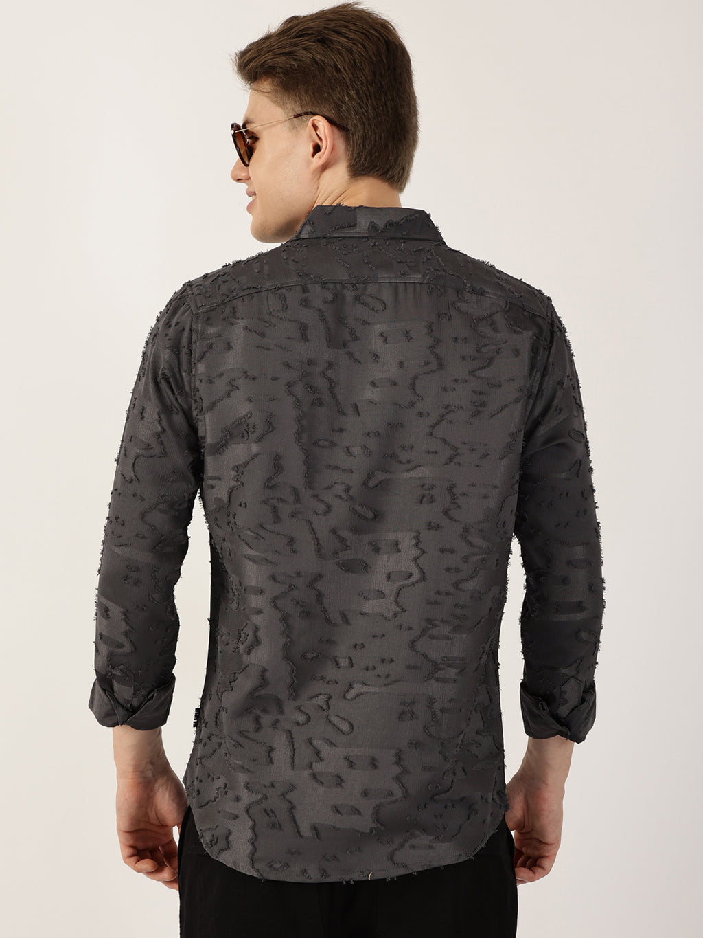 Thomas Scott Men Grey Premium Slim Fit Textured Casual Shirt