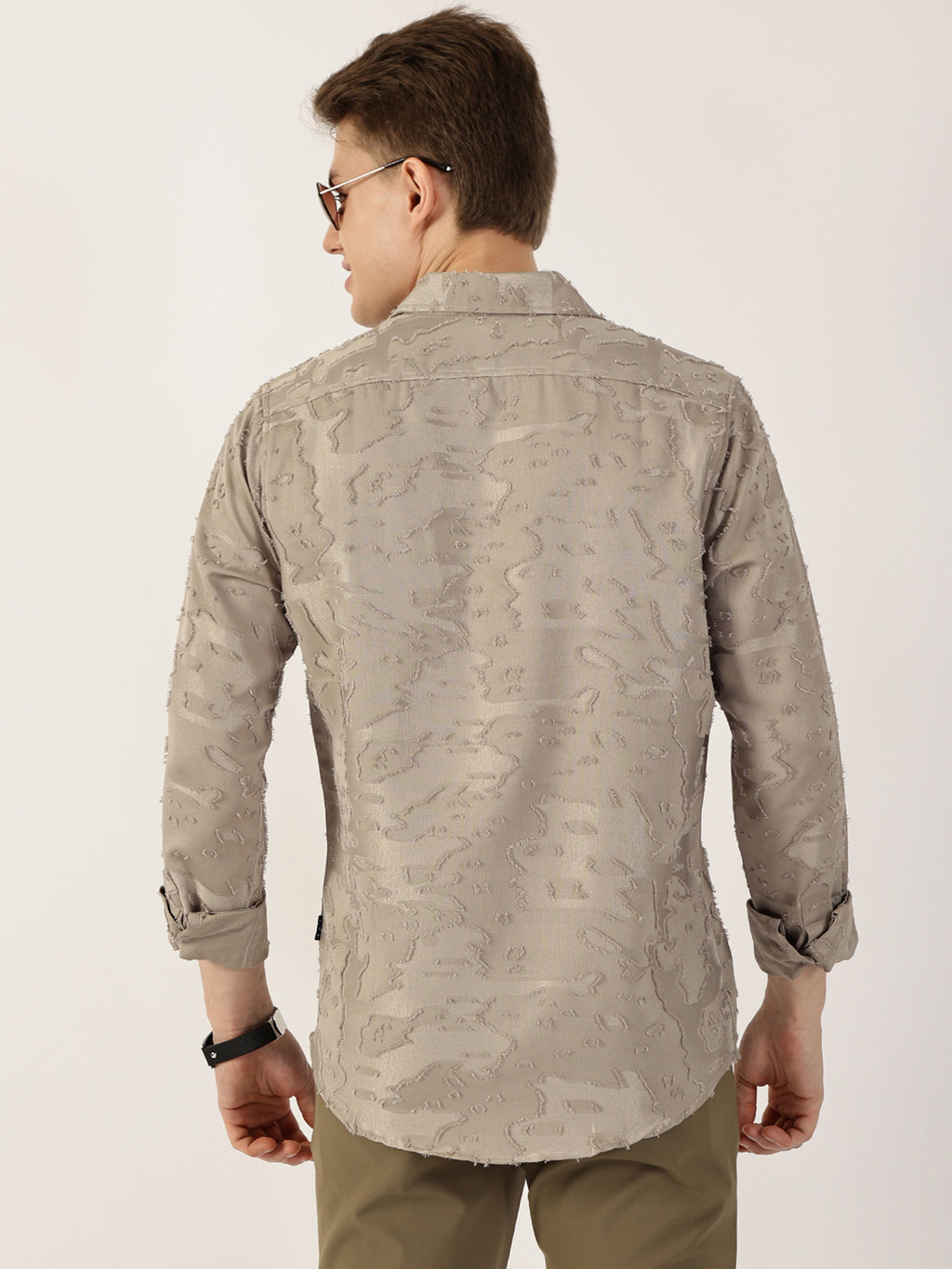 Thomas Scott Men Olive Premium Slim Fit Textured Casual Shirt