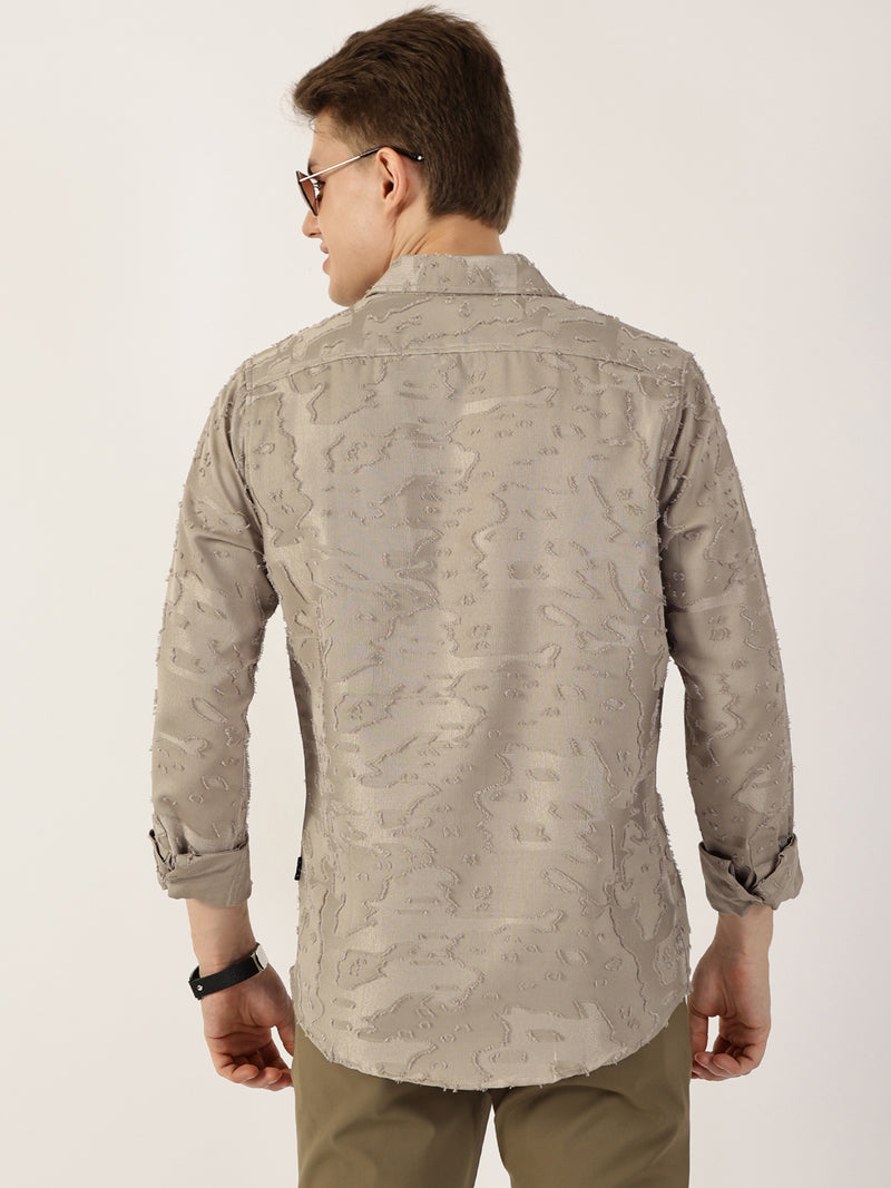 Thomas Scott Men Olive Premium Slim Fit Textured Casual Shirt