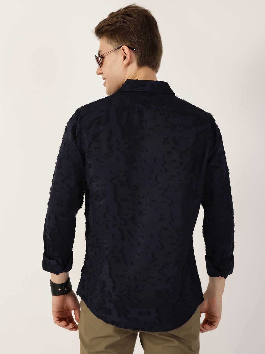 Thomas Scott Men Navy Premium Slim Fit Textured Casual Shirt