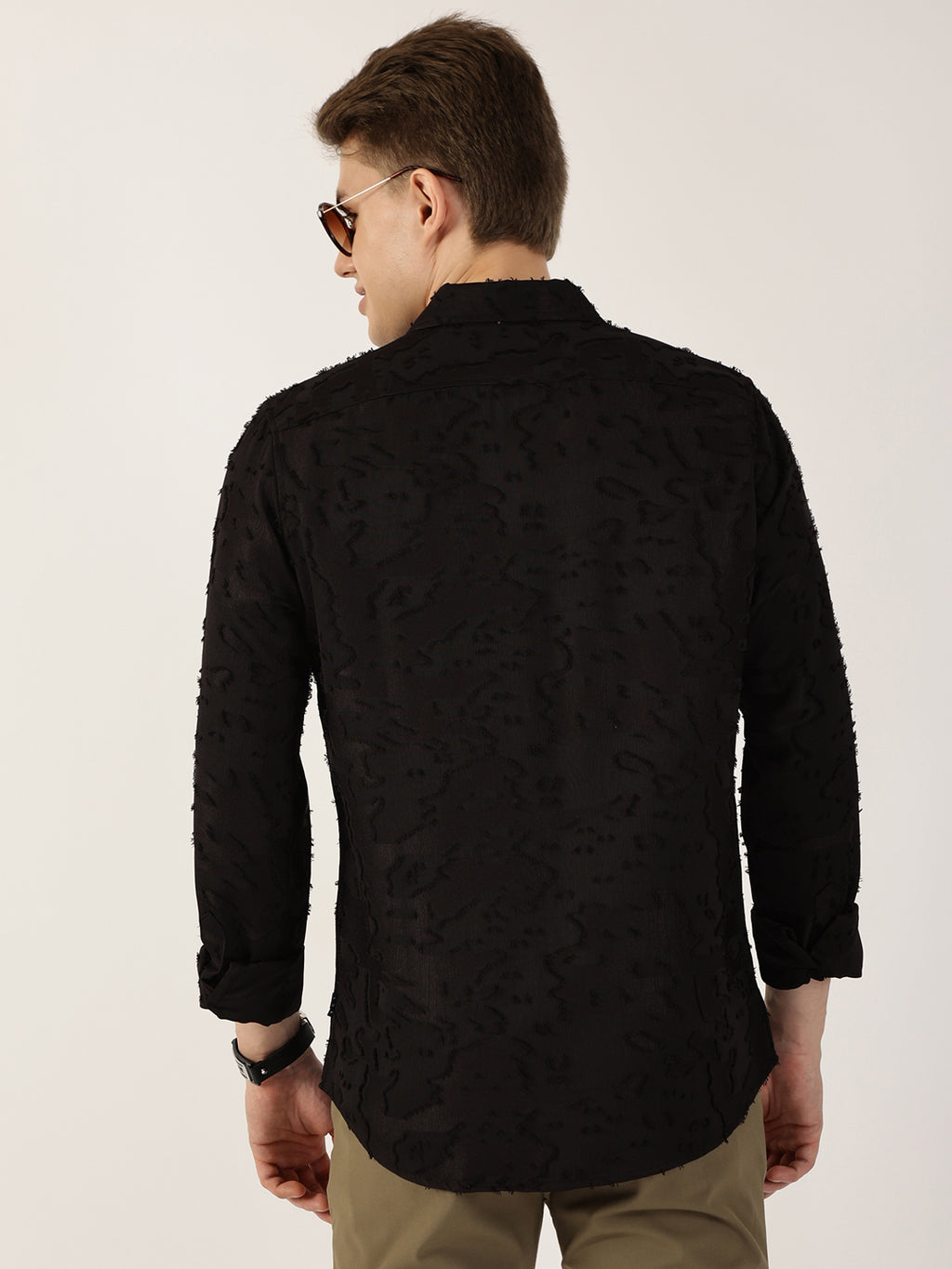 Thomas Scott Men Black Premium Slim Fit Textured Casual Shirt