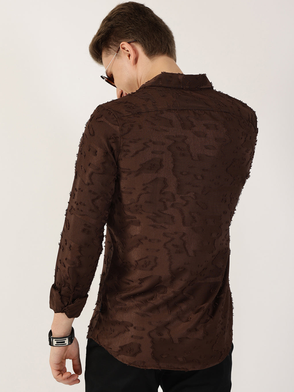 Thomas Scott Men Brown Premium Slim Fit Textured Casual Shirt