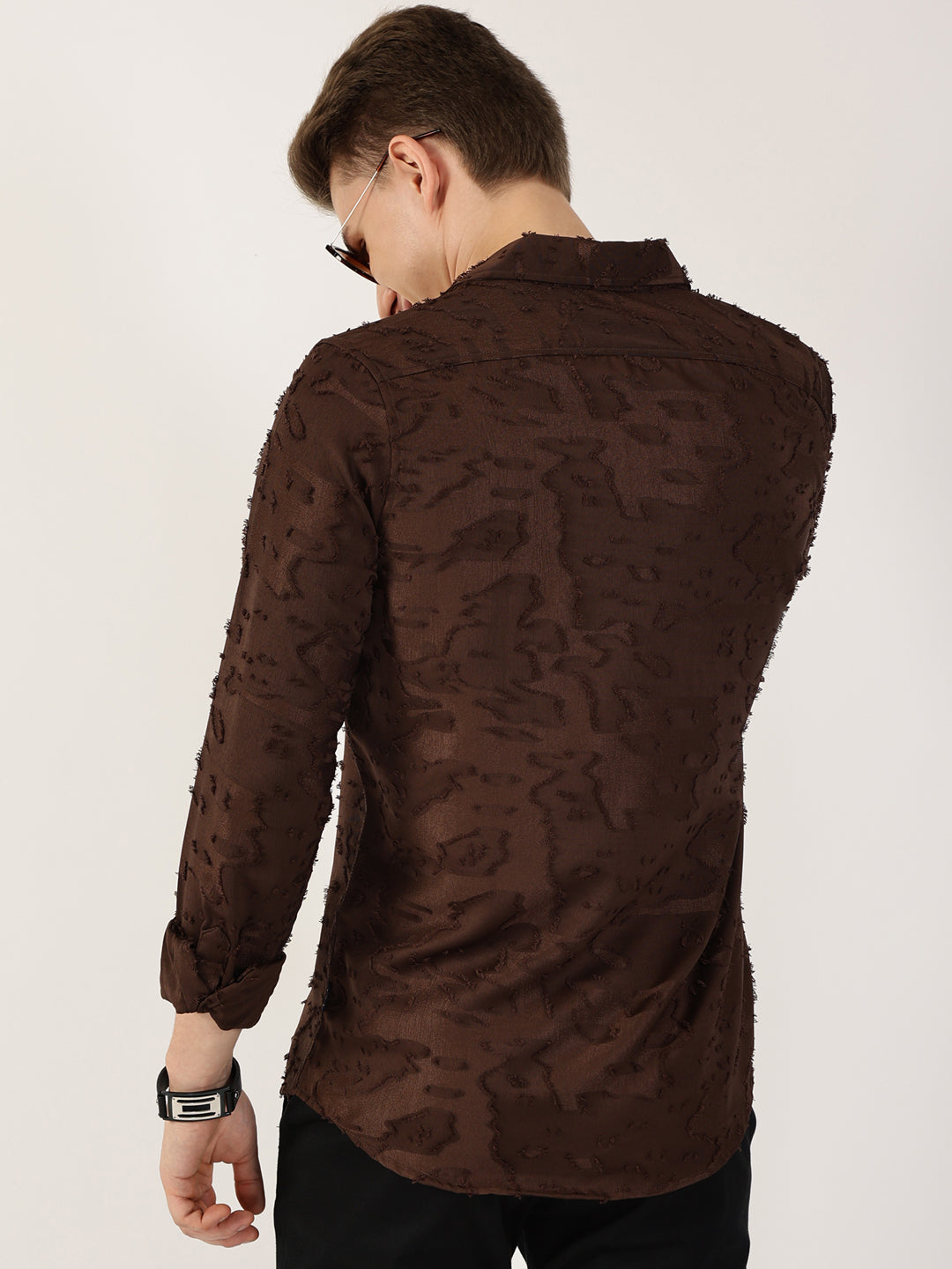 Thomas Scott Men Brown Premium Slim Fit Textured Casual Shirt