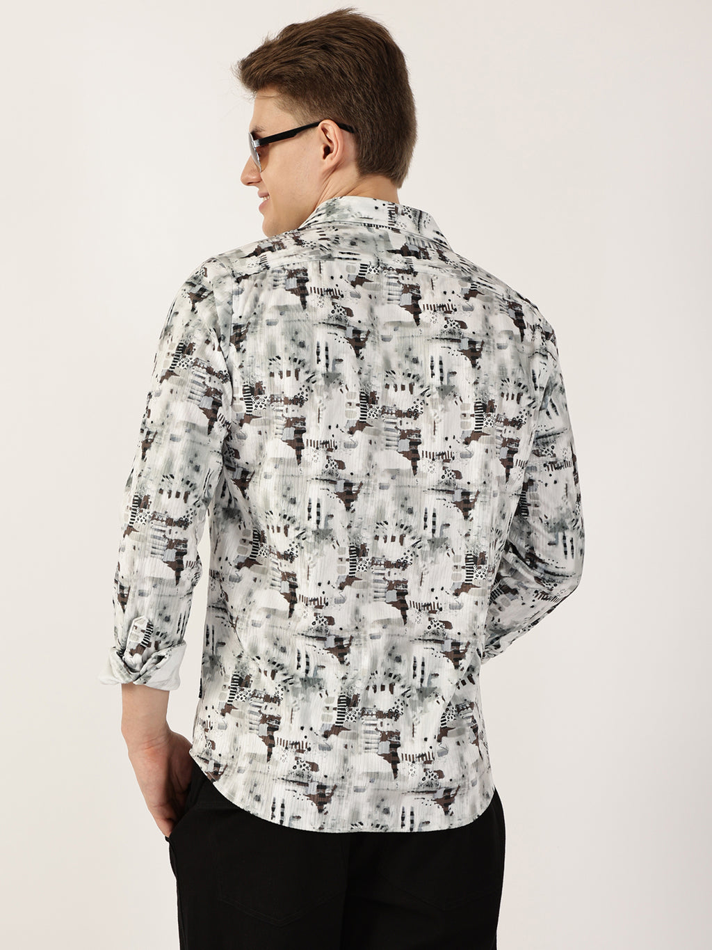 Thomas Scott Men Brown Premium Abstract Printed Casual Shirt