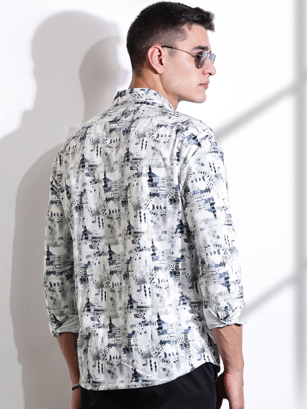 Thomas Scott Men Grey Premium Abstract Printed Casual Shirt