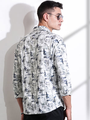 Thomas Scott Men Grey Premium Abstract Printed Casual Shirt