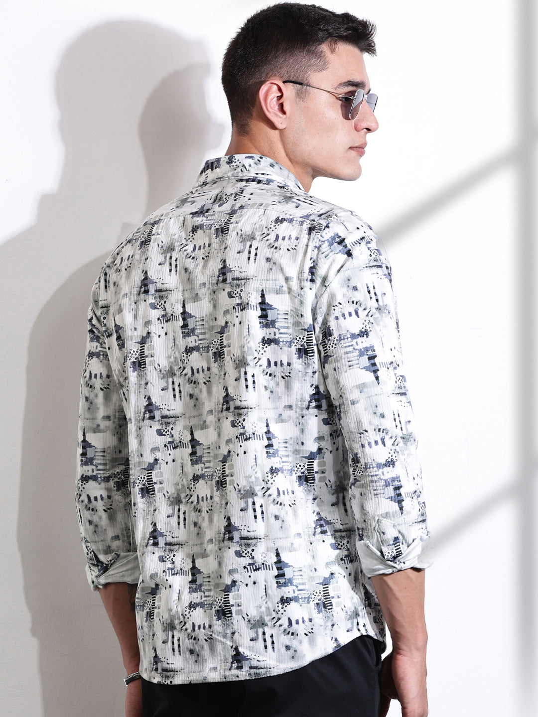 Thomas Scott Men Grey Premium Abstract Printed Casual Shirt