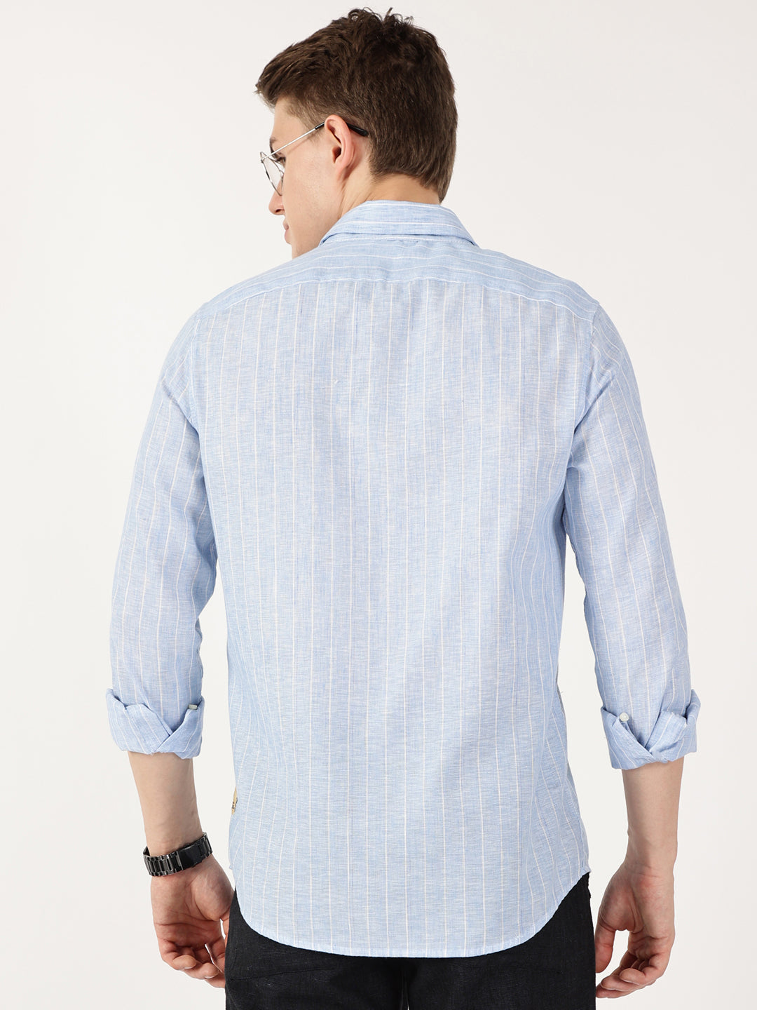 Thomas Scott Men Blue Regular Fit Linen Casual Shirt