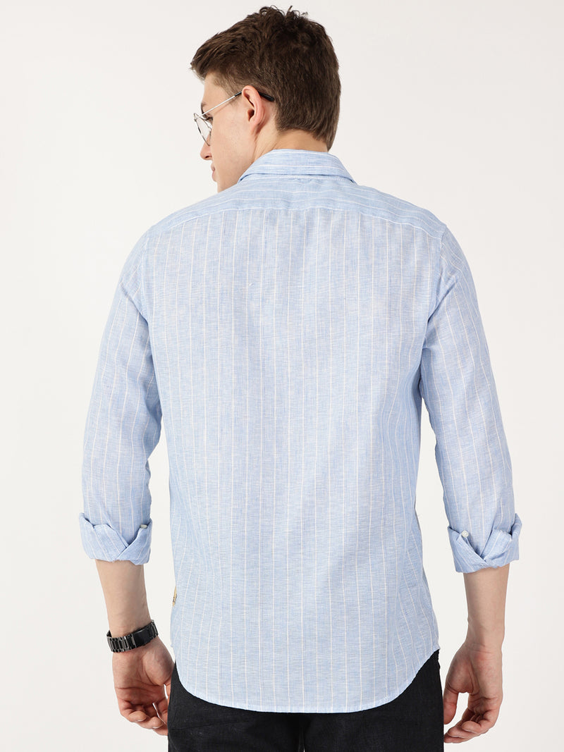 Thomas Scott Men Blue Regular Fit Linen Casual Shirt