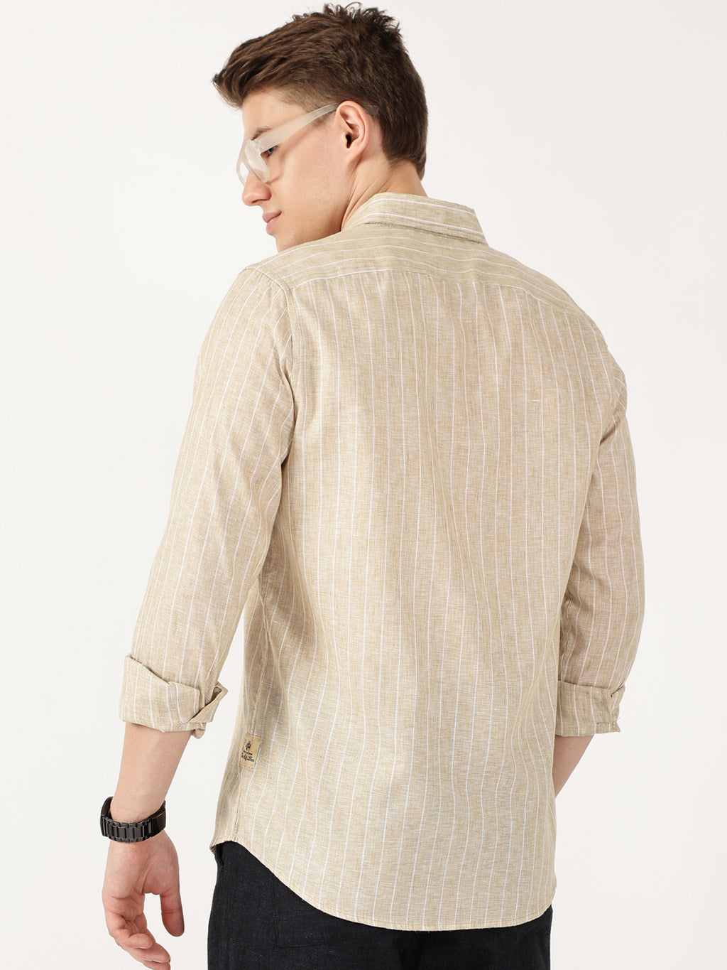 Thomas Scott Men Khaki Regular Fit Linen Casual Shirt