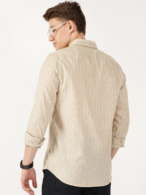 Thomas Scott Men Khaki Regular Fit Linen Casual Shirt