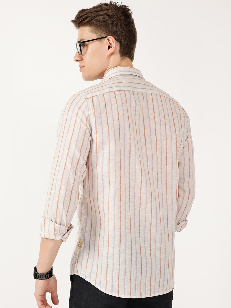 Thomas Scott Men Brown Regular Fit Linen Casual Shirt