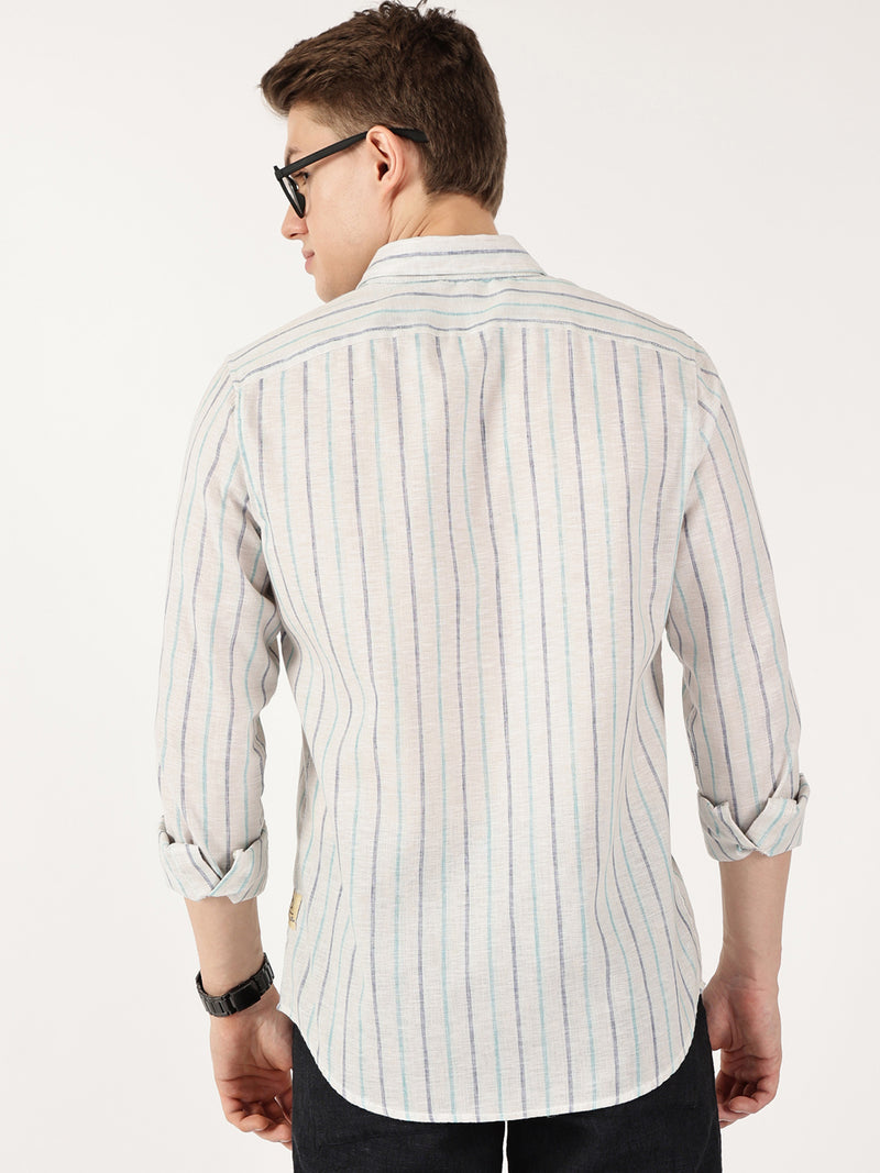 Thomas Scott Men Navy Regular Fit Linen Casual Shirt