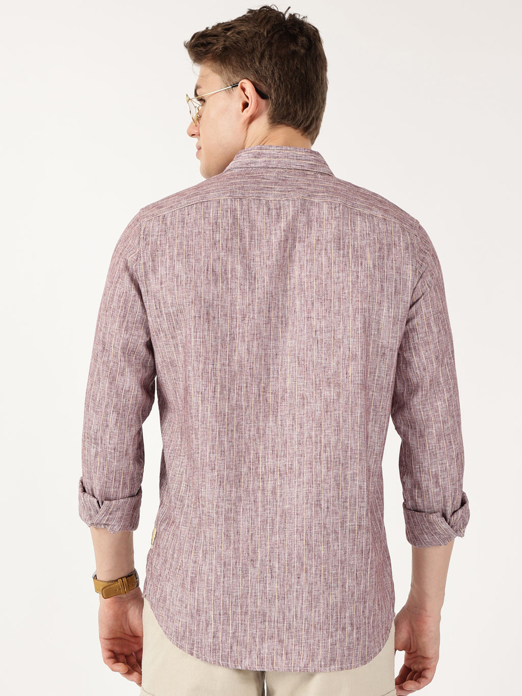Thomas Scott Men Mauve Regular Fit Linen Casual Shirt