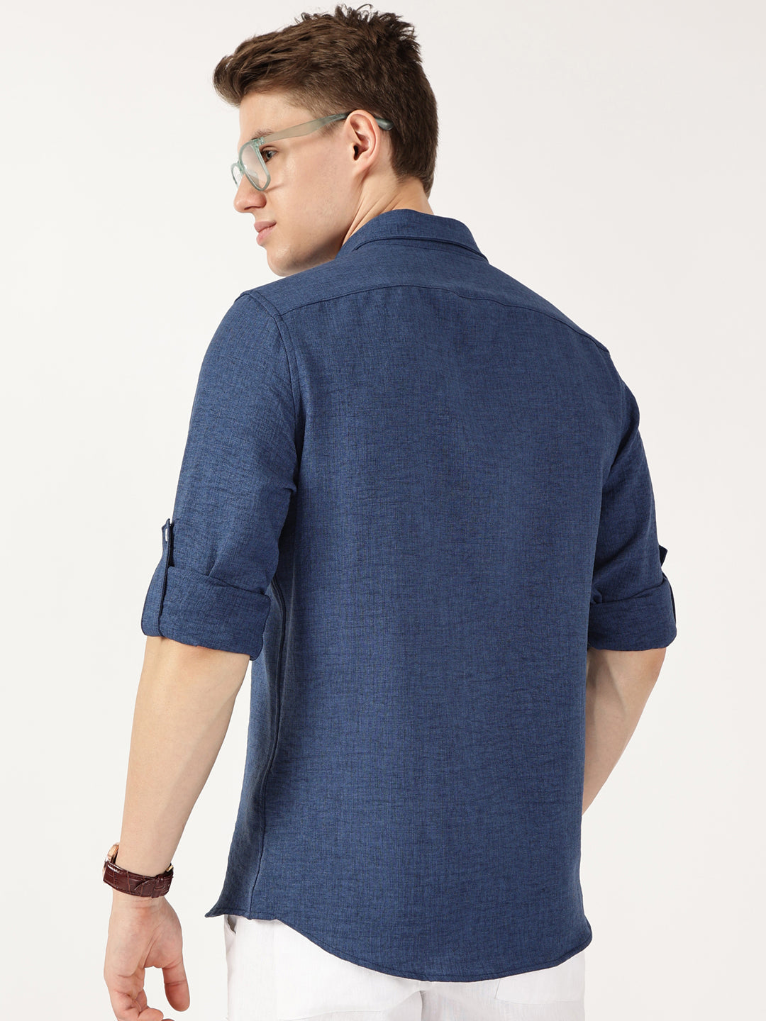 Thomas Scott Men Midnight Blue Slim Fit Long Sleeves Button-Down Collar Polyester Casual Shirt