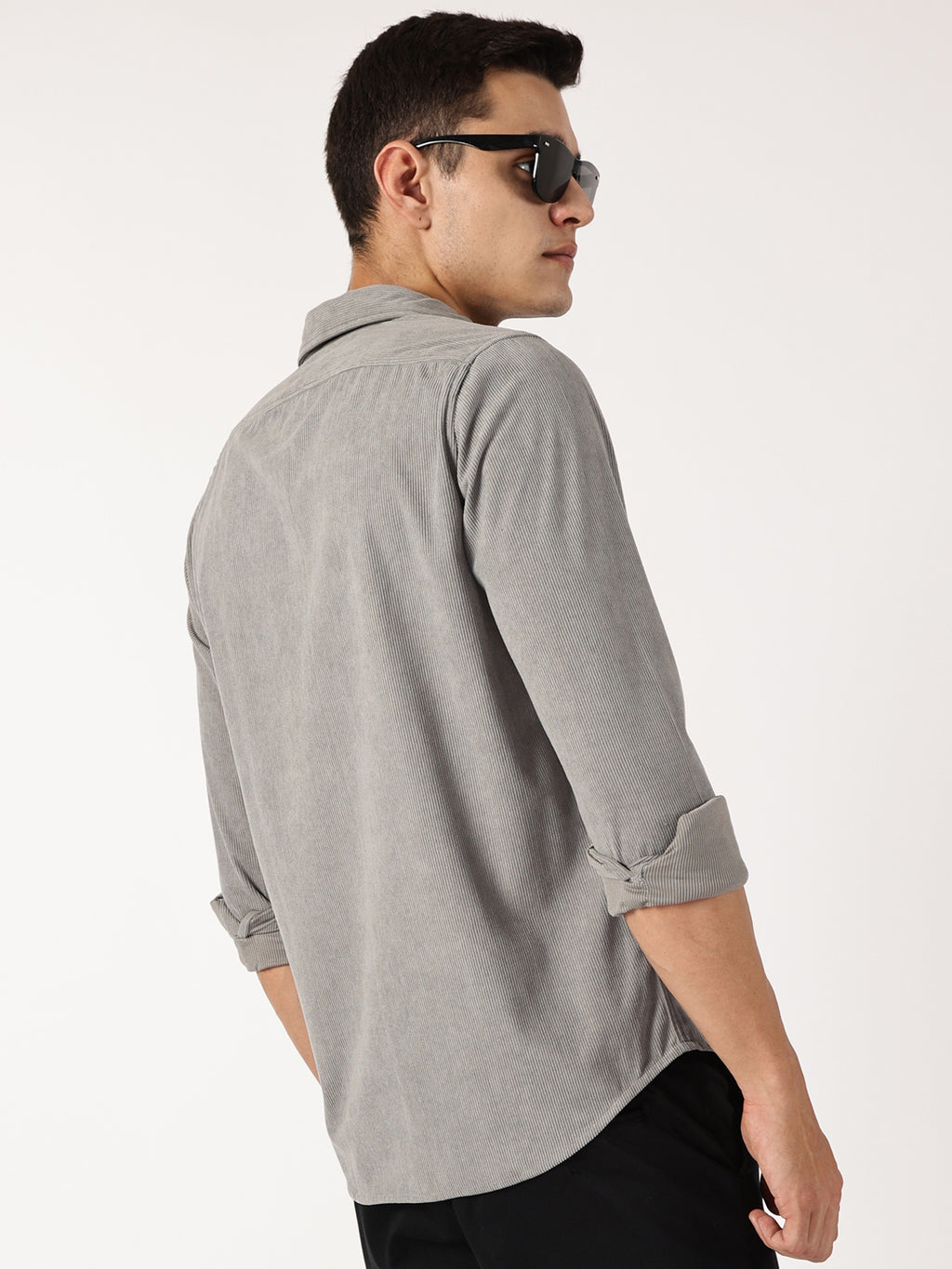 Thomas Scott Men Grey Premium Slim Fit Corduroy Casual Shirt
