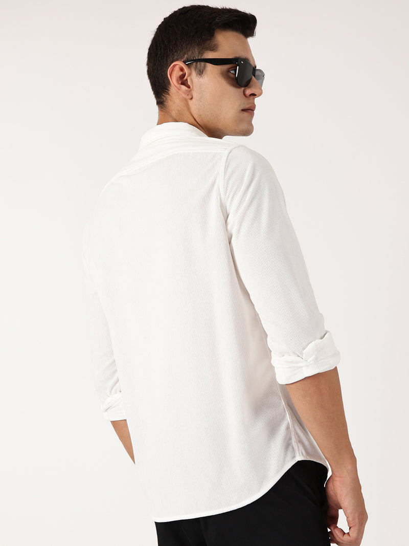 Thomas Scott Men White Premium Slim Fit Corduroy Casual Shirt
