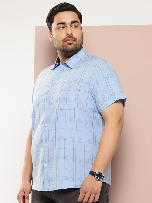 Thomas Scott Men Blue Plus Size Premium Checked Casual Shirt
