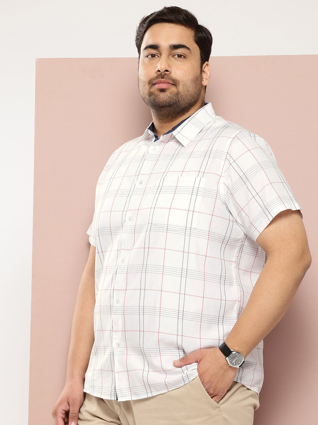 Thomas Scott Men White Plus Size Premium Checked Casual Shirt