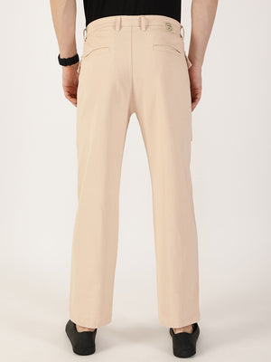 Thomas Scott Men Fawn Regular Fit Cargos Cotton Trousers