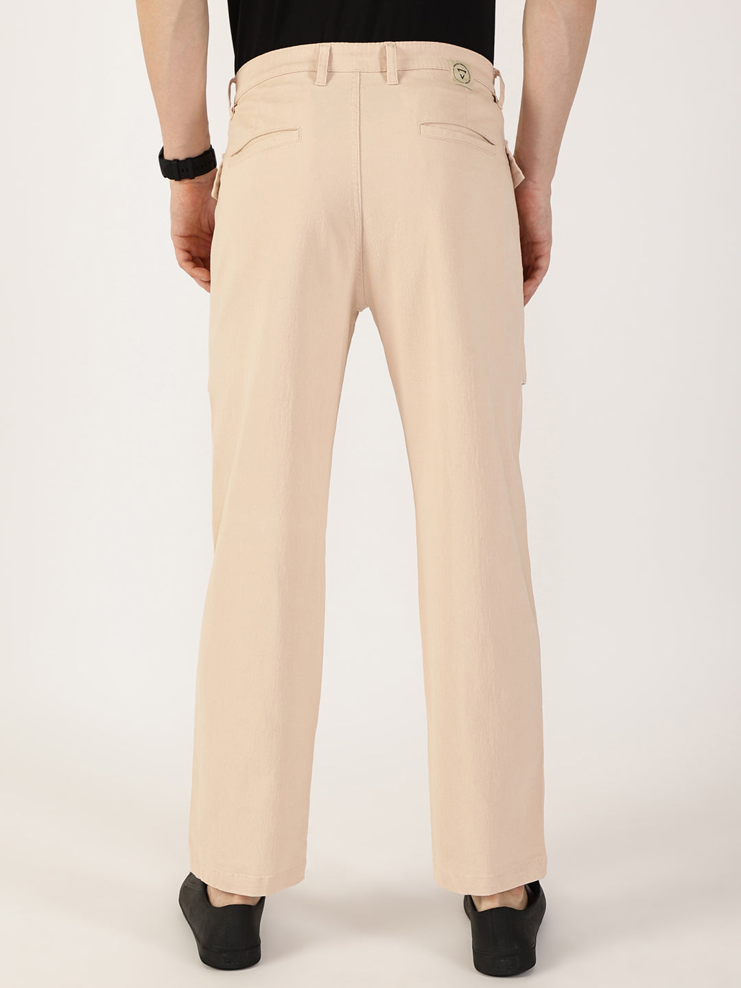 Thomas Scott Men Fawn Regular Fit Cargos Cotton Trousers