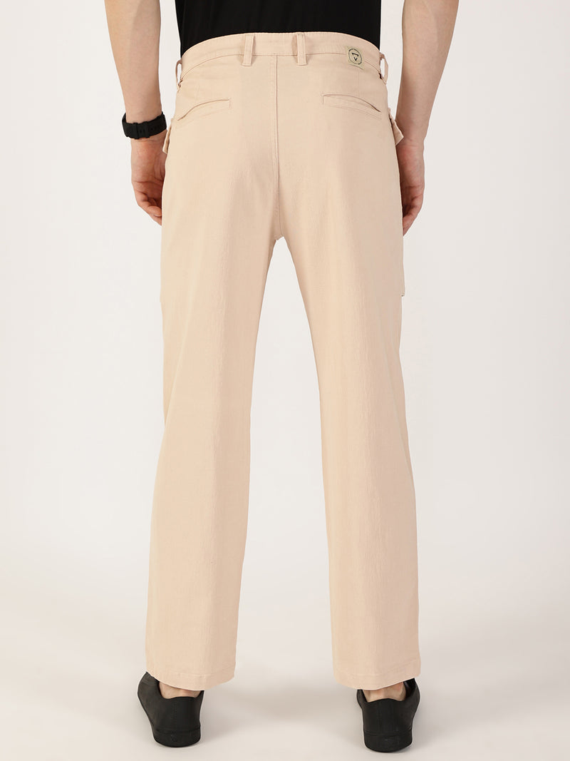 Thomas Scott Men Fawn Regular Fit Cargos Cotton Trousers