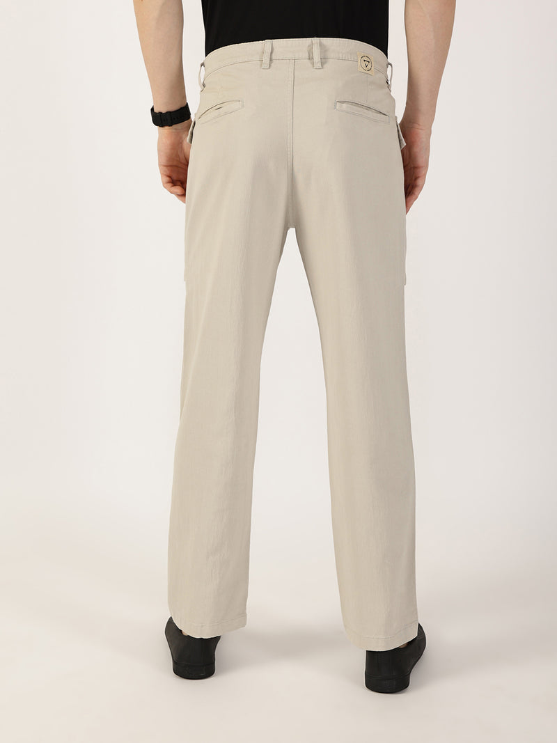 Thomas Scott Men Light Grey Regular Fit Cargos Cotton Trousers