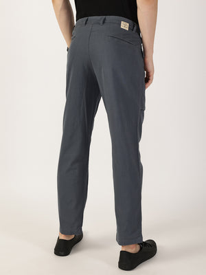 Thomas Scott Men Mid Blue Regular Fit Cargos Cotton Trousers