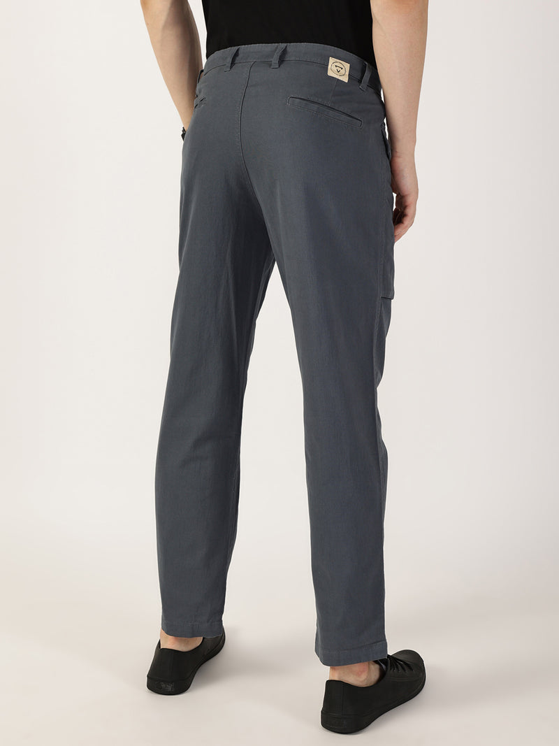 Thomas Scott Men Mid Blue Regular Fit Cargos Cotton Trousers