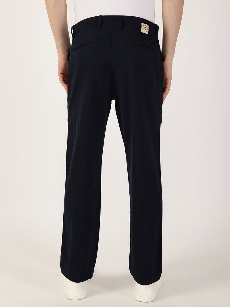 Thomas Scott Men Navy Regular Fit Cargos Cotton Trousers