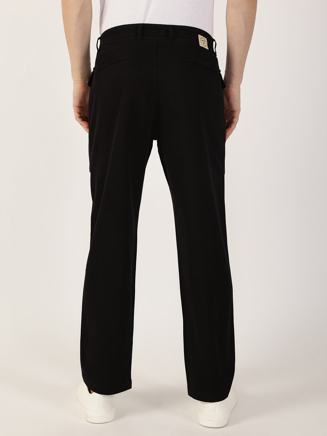 Thomas Scott Men Zed Black Regular Fit Cargos Cotton Trousers
