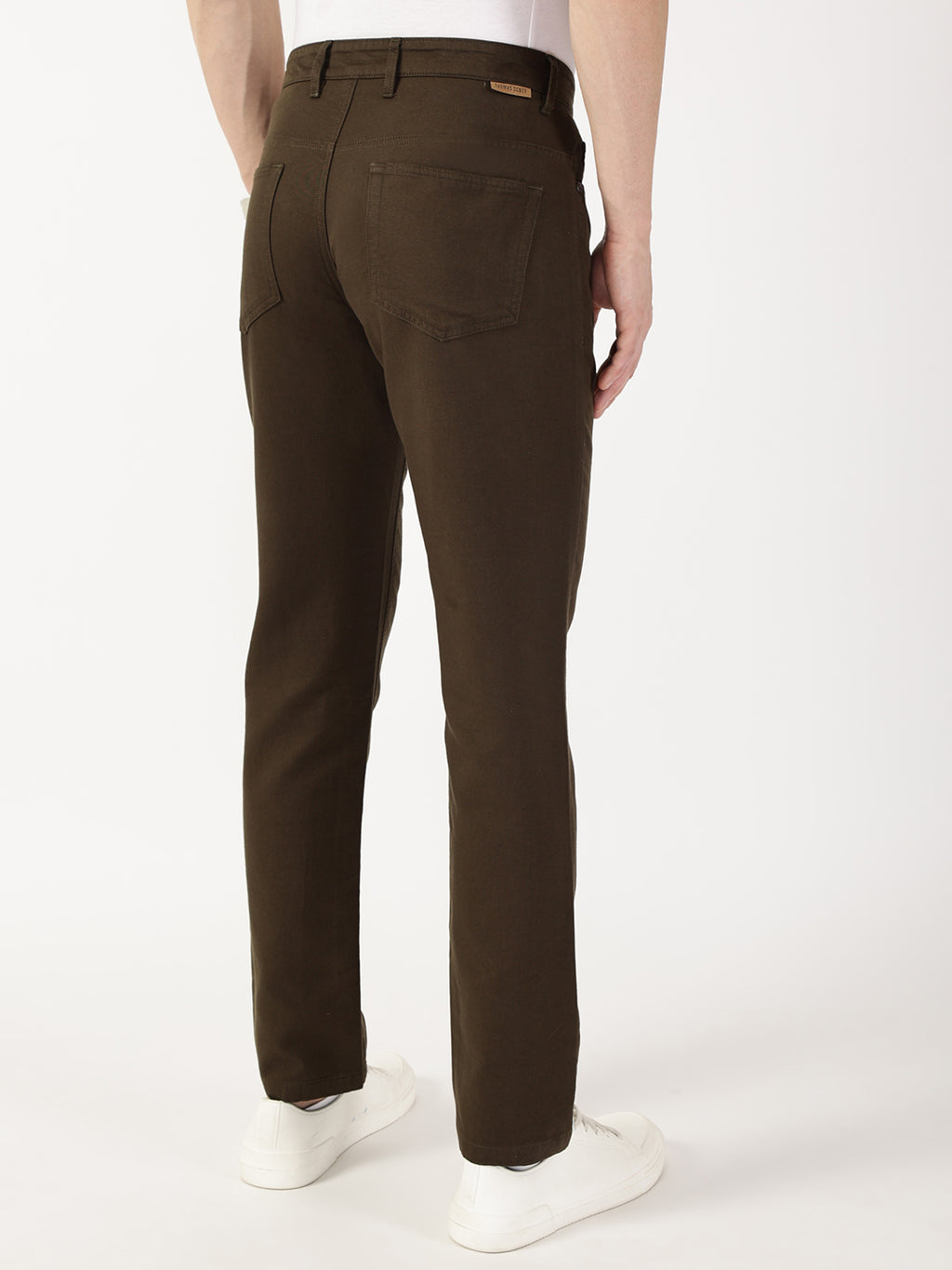 Thomas Scott Men Dark Olive Smart Regular Fit Chinos Trousers